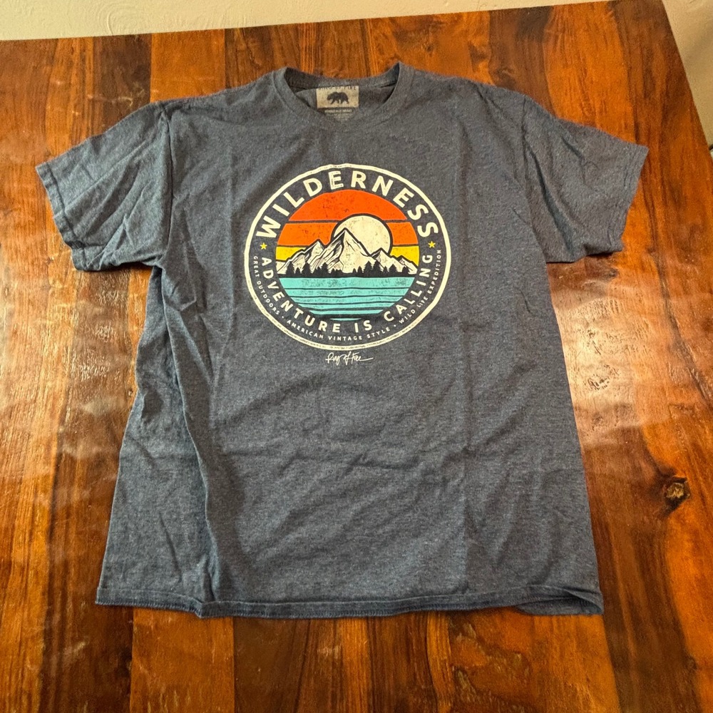 Ring of Fire Mens Wilderness Calling Mountain Graphic T-Shirt Blue Large